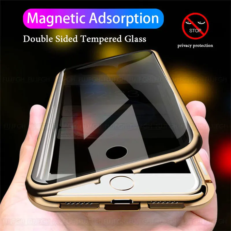 Magnetic Privacy Glass Case for IPhone11 12 Mini Pro 6S 6 7 8 Case Anti-Spy 360 Protective Magnet Case for IPhone XR XS MaxCover