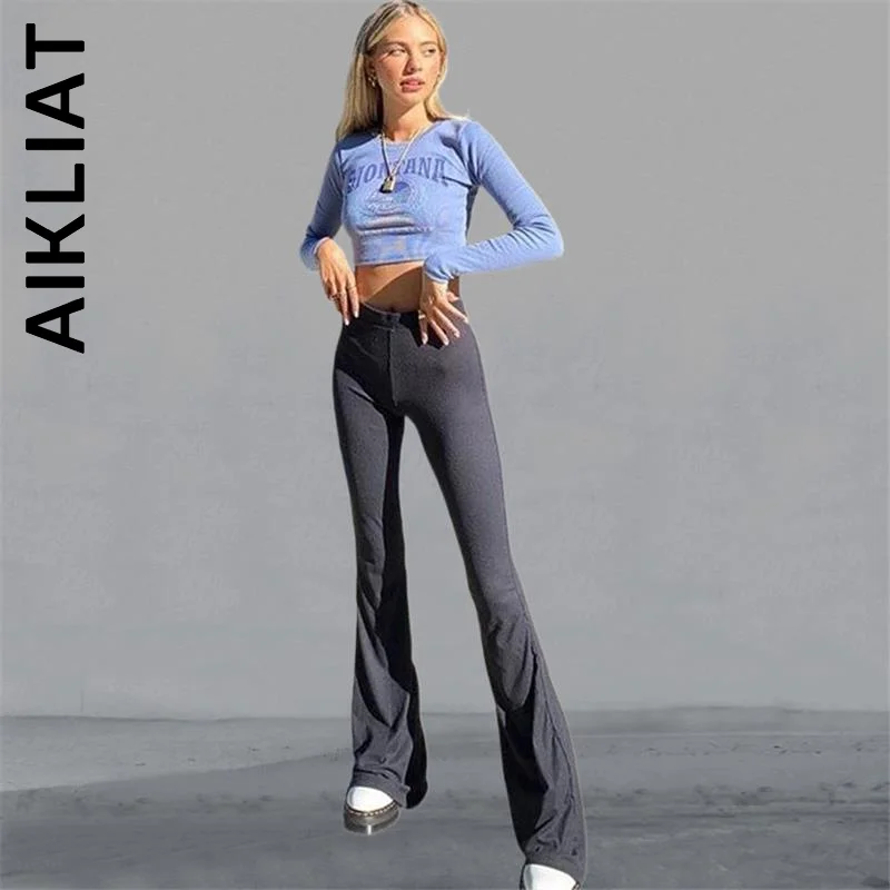 

Aikliat Trousers Autumn Winter Flares Pants Women 90s Urban Style Bottoms Korean Vintage Elastic Trendy Female Mujer