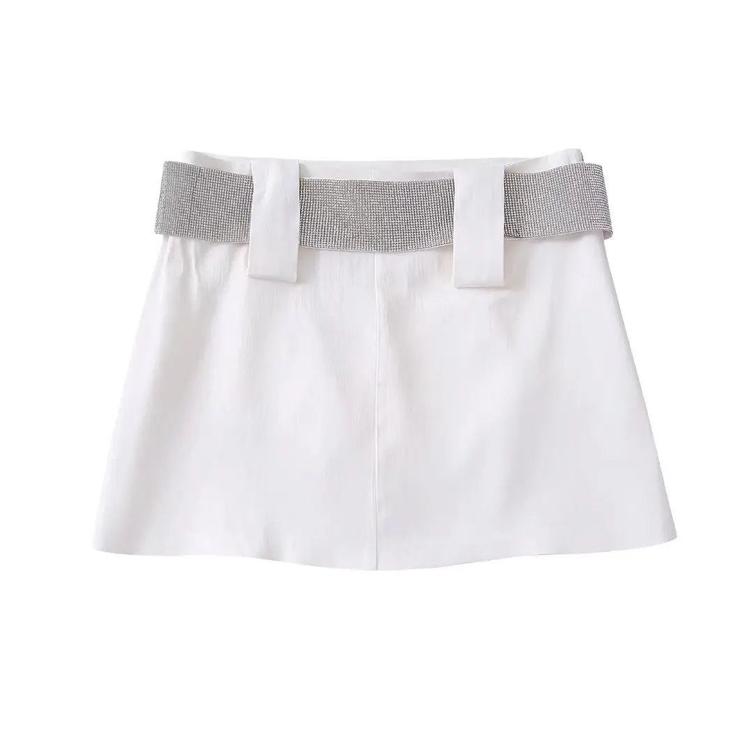 

2022 Women Grid High Waist Side The light belt Stripe Mini Skirt Vintage Female Skirts Mujer
