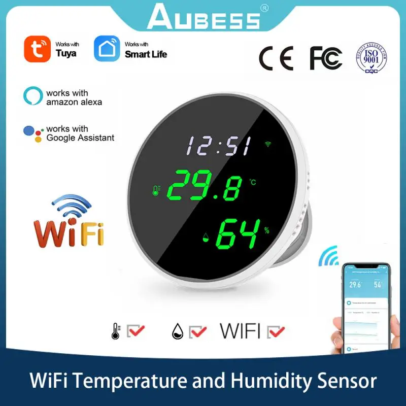 

Tuya Smart Temperature And Humidity Sensor WiFi LCD Screen Temperature And Humidity Alarm Push Work With Alexa Google Assistant