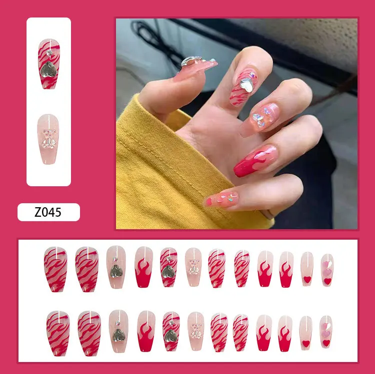 

Removable Fake Nail Spice Girl Flame Wear Nail Aurora Bear Light Luxury Bright Color Display Nail Stick Long Nail
