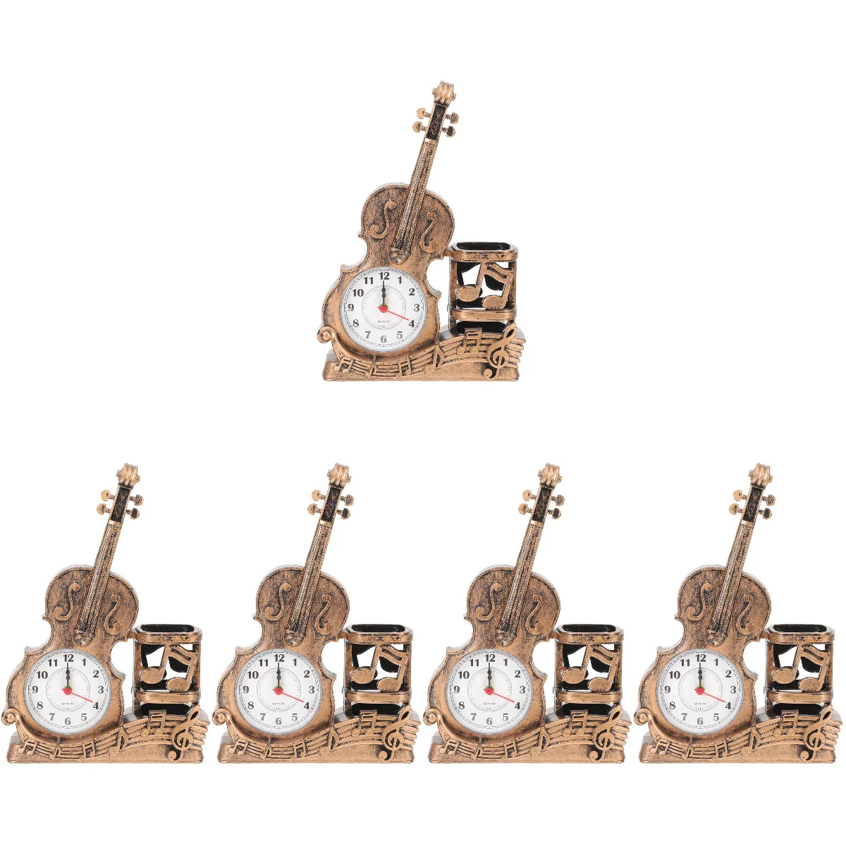 

5x Practical Premium Creative Pen Holder Clock Kids Alarm Clock Table Pen Holder Violin Shape Clock Desk Violin Clock for Kids