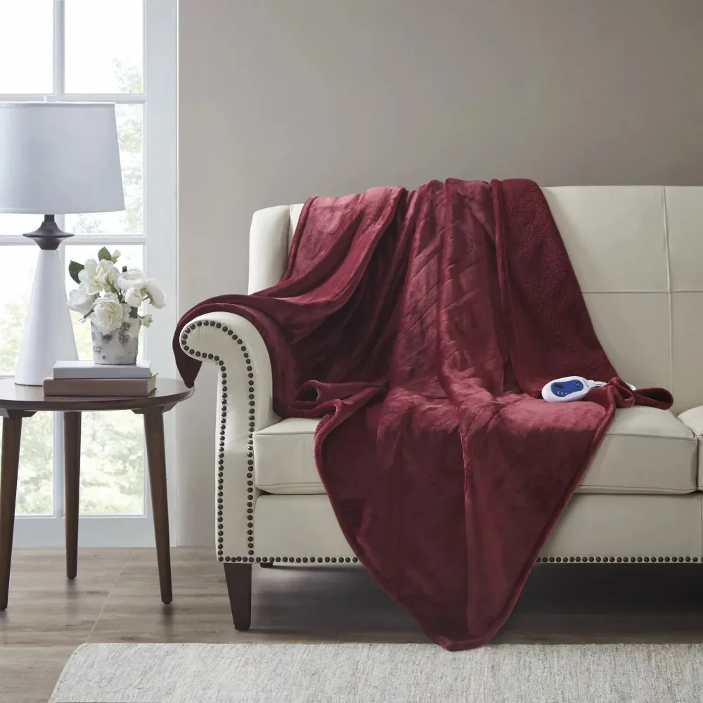 

Microlight Reverse To Berber Heated Throw, 60 x 70", Garnet