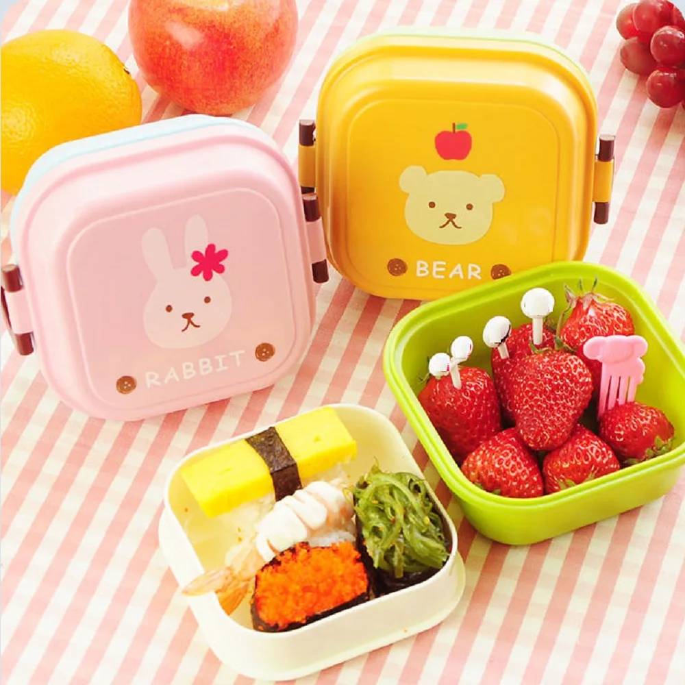 

Cute Animal Pattern Plastic Lunch Food Box Children Baby Snack Box Double Layers Lunchbox Portable Microwave Food Container