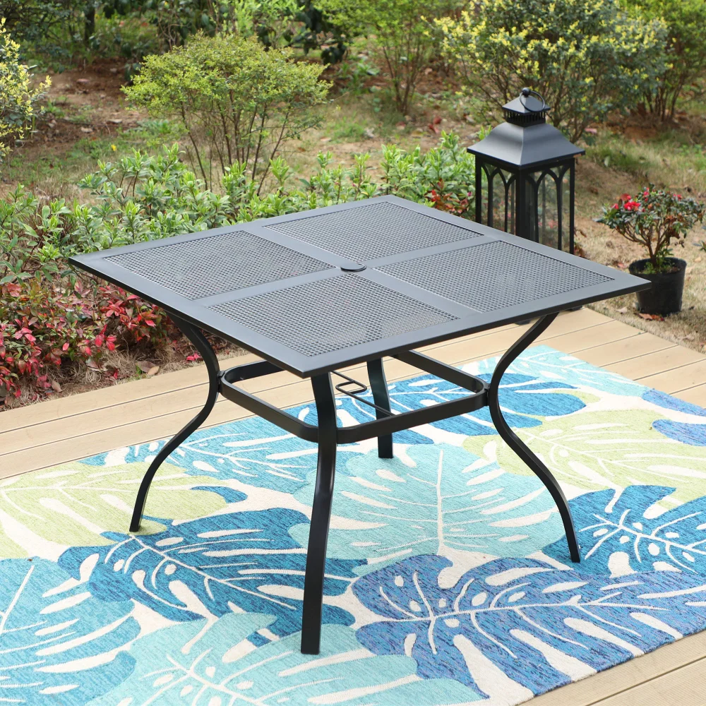 

Уличный металлический обеденный стол с отверстием для зонта 1,57 дюйма, черный, 37 дюймов