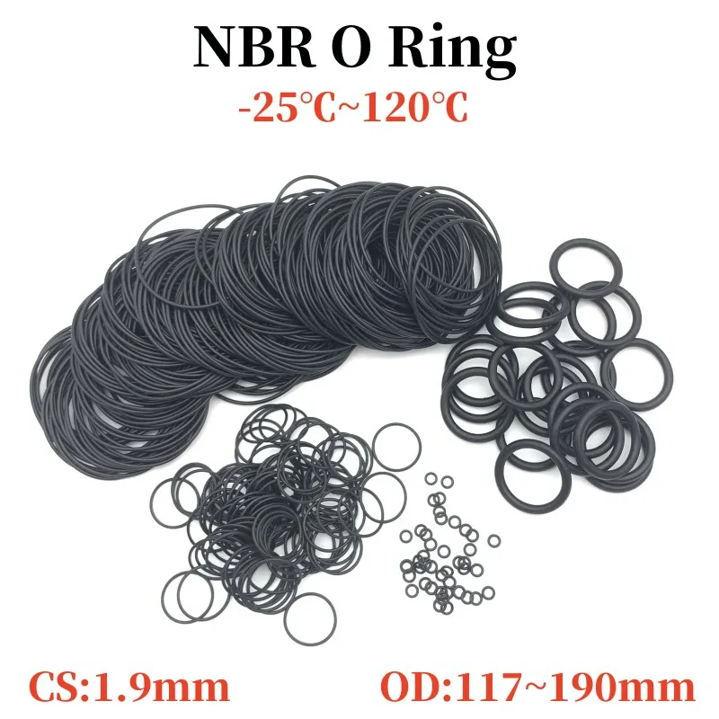 

5pcs NBR O Ring Oil Sealing Gasket Thickness CS 1.9mm OD 117~190mm Automobile Nitrile Rubber Round Shape Corrosion Resist Washer