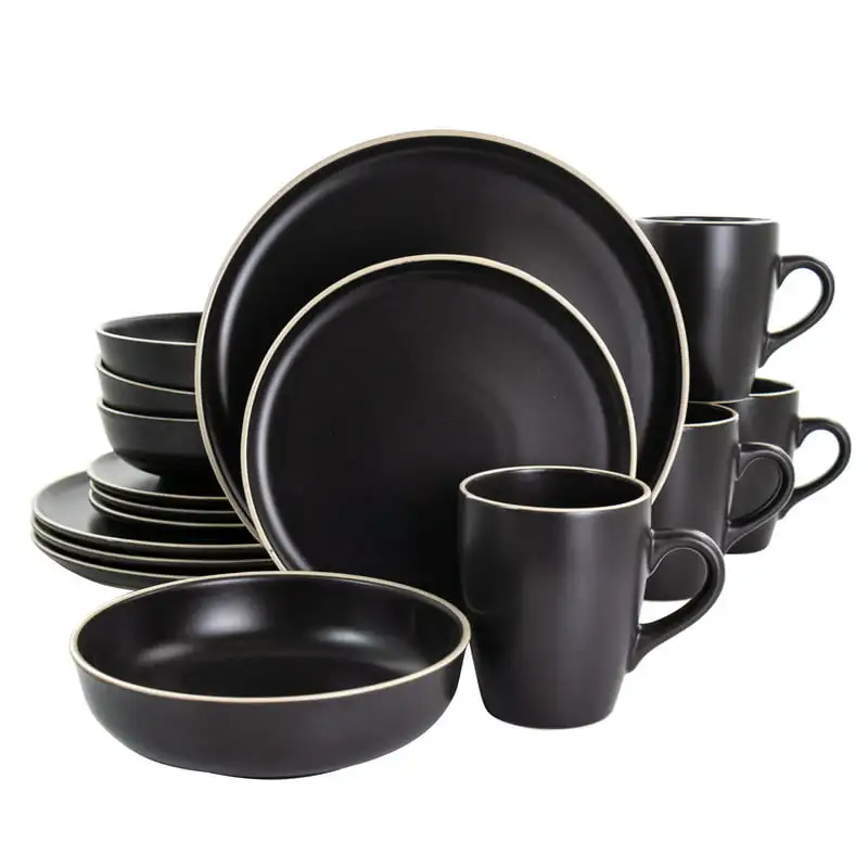 

Serenade 16 Piece Round Stoneware Dinnerware Set in Black Kitchen Accessories