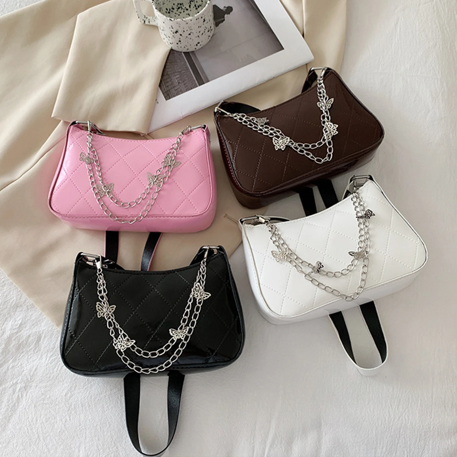 

Women Shoulder Bag With Butterfly Chain Decoration Detachable Shoulder Strap Clothing Accessory Women's Handbags