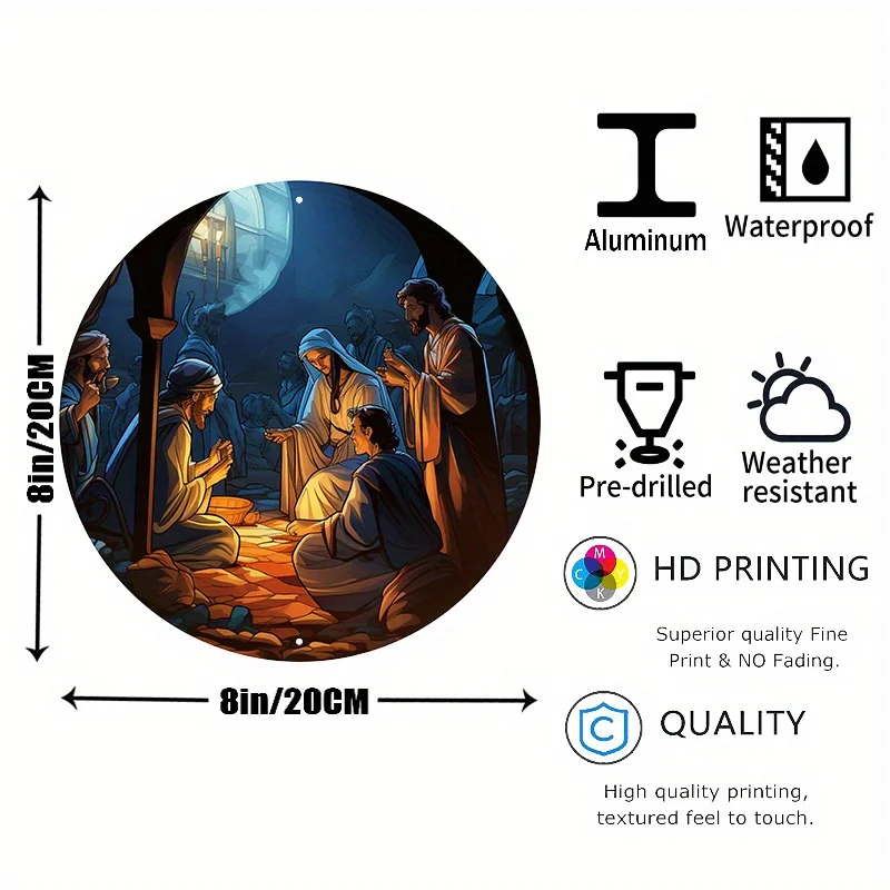 Алюминиевый металлический праздничный знак на тему Рождества круглый подходит