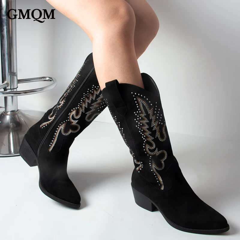 GMQM Ковбойские сапоги в стиле вестерн для женщин 2024 сапоги-ковбойки ботильоны на