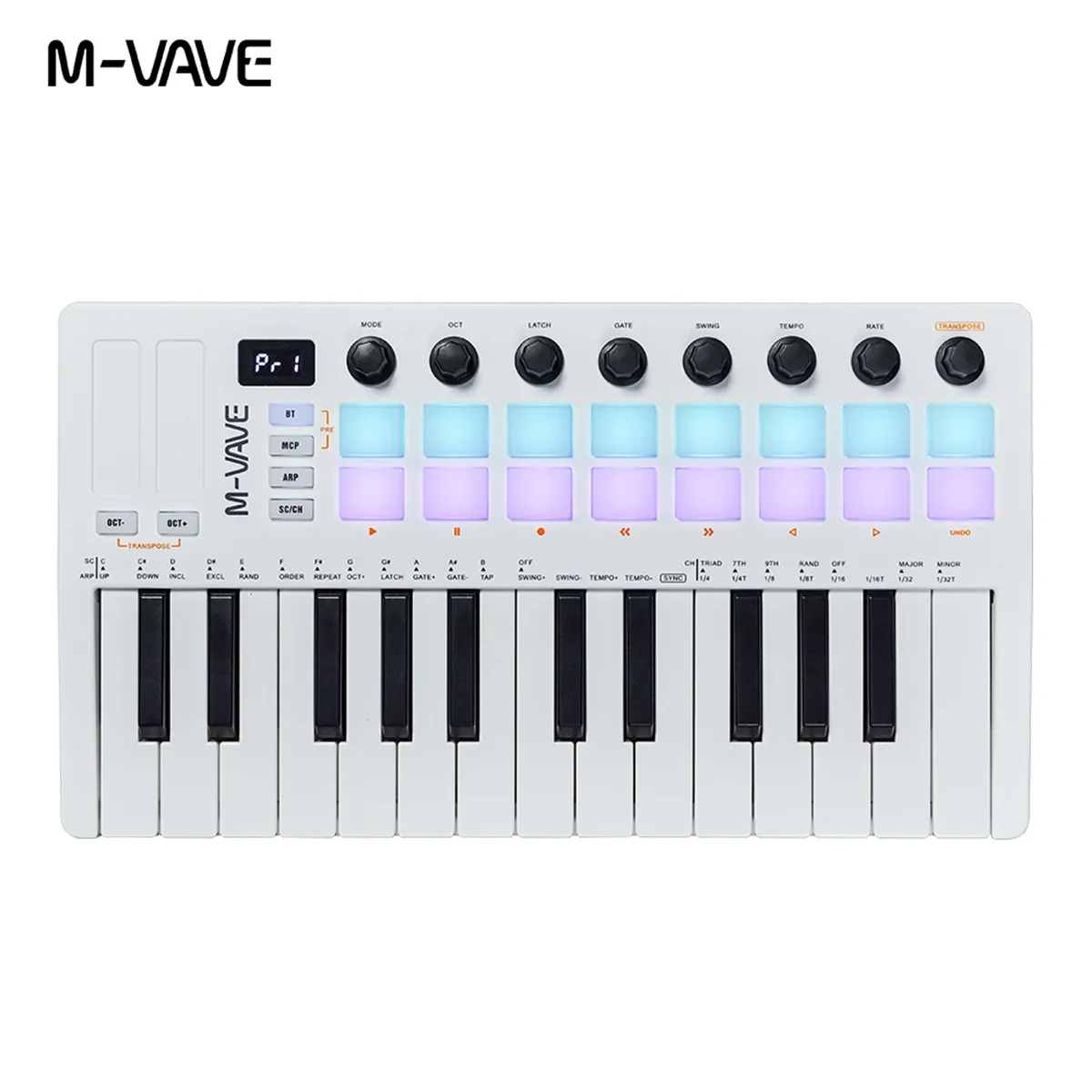 SMK-25 II M-VAVE MIDI Pad контроллер клавиатура USB Mini 25 клавиш 16 RGB барабанные колодки 8 ручек