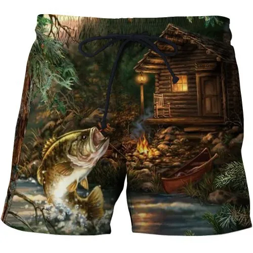 

Outdoor Fishing Casual Mens Shorts 3D Fish Pattern Print Pants Summer Swim Sports Workout Quick Dry Pants Fashion Hot Men Shorts