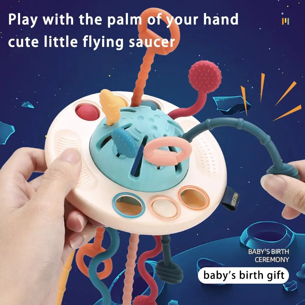 

Sensory Toys For Toddlers UFO Food Grade Silicone Pull String Activity Toy Baby Finger Exercise Fine Motor Skills Toys