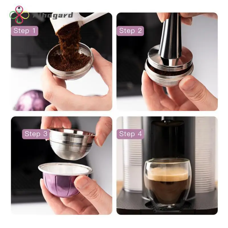 

Кофейная Капсульная чашка из нержавеющей стали для Nespresso Vertuo, многоразовые фильтры для эспрессо, многоразовый фильтр для кофе + молоток для пудры