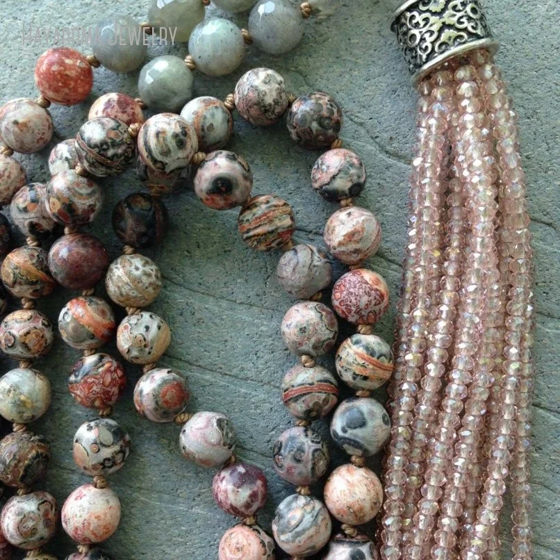 5 шт. леопардовая агатовая бусина розовый кристалл ожерелье с кисточками