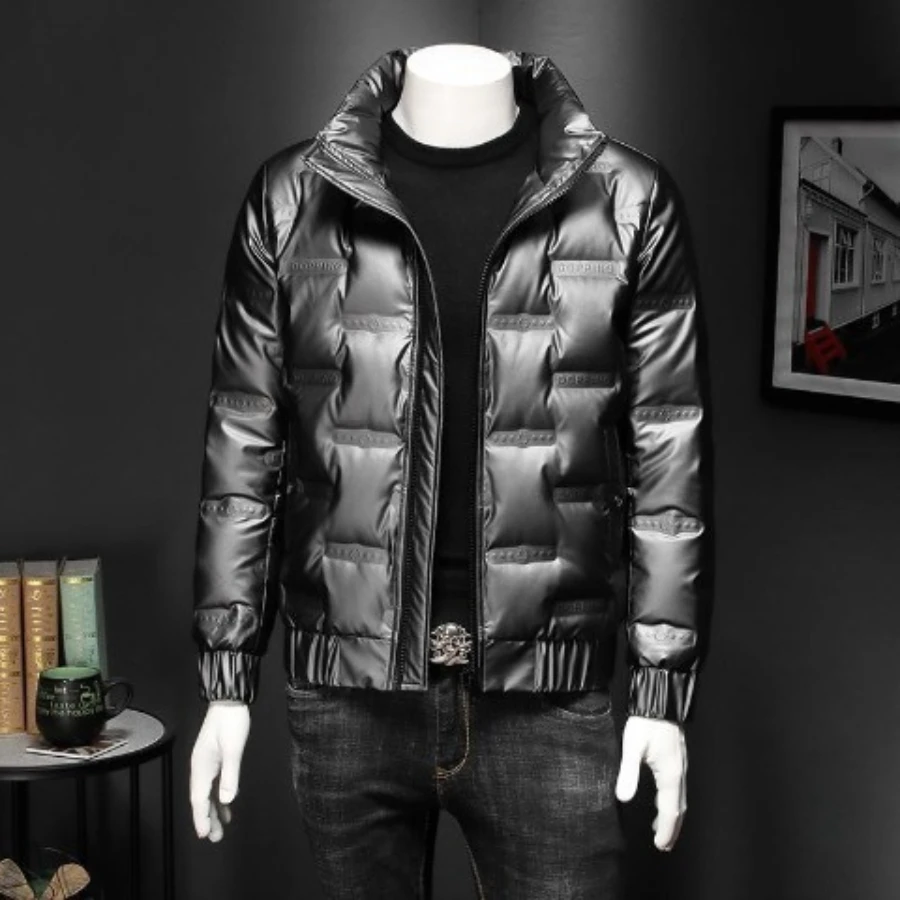 Winter Clothes Thickened Down Cotton Men's Fashion Stand Collar Bright Down Cotton Coat Warm Short Jacket Coat