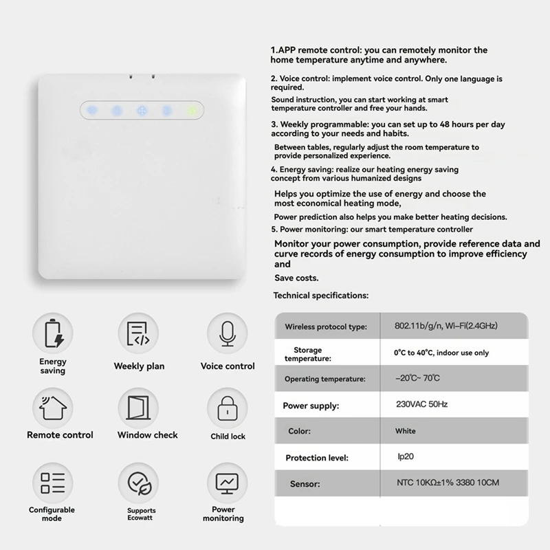Фото Умный термостат Wi-Fi поддерживает Ecowatt, пульт дистанционного управления через приложение, совместимый с Alexa и Google Home №2
