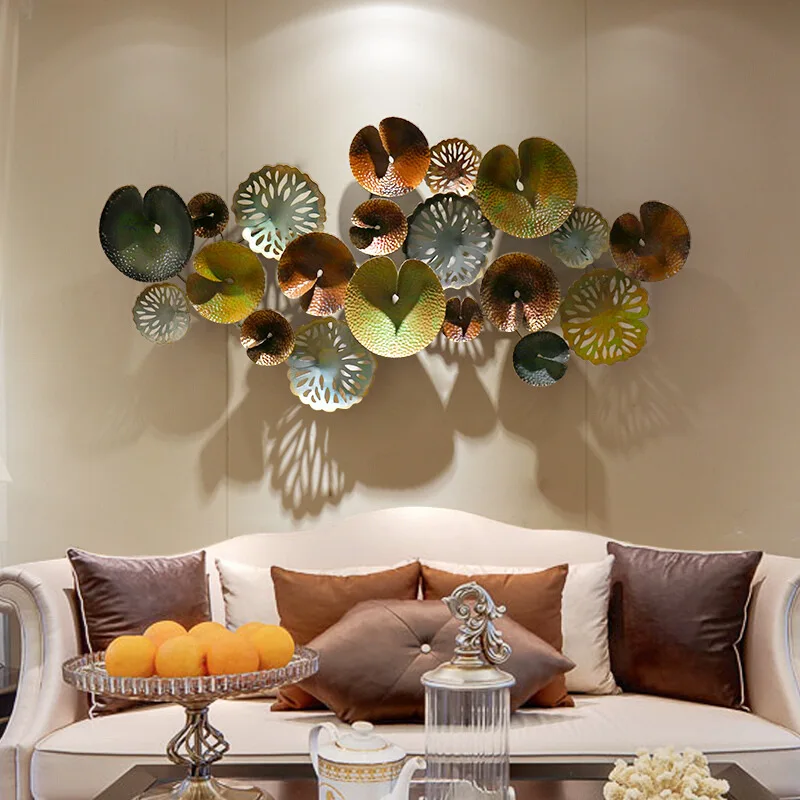 

Creative Three-dimensional Wrought Iron Wall Hangings Home Living Room Wall Decorations Golden Autumn Lotus Pond Bedroom Decor