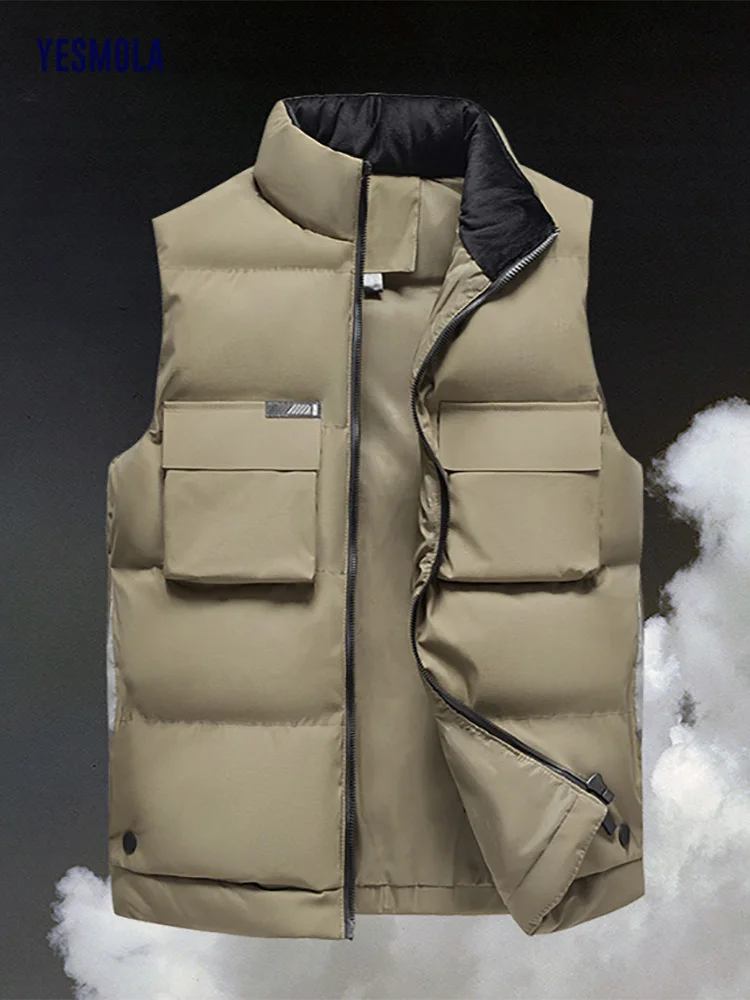 

Жилет мужской с хлопковой подкладкой, модная одежда, однотонный теплый толстый жилет без рукавов, с карманами, Осень-зима