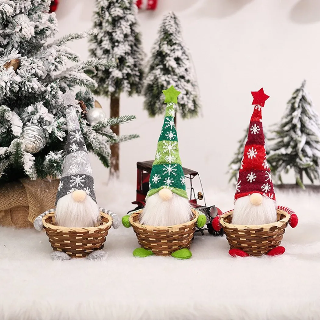 

Christmas Candy Wicker Basket Xmas Decor Elk Snowman Santa Claus Fruit Food Storage Basket Gift Kids Snowman Santa Claus