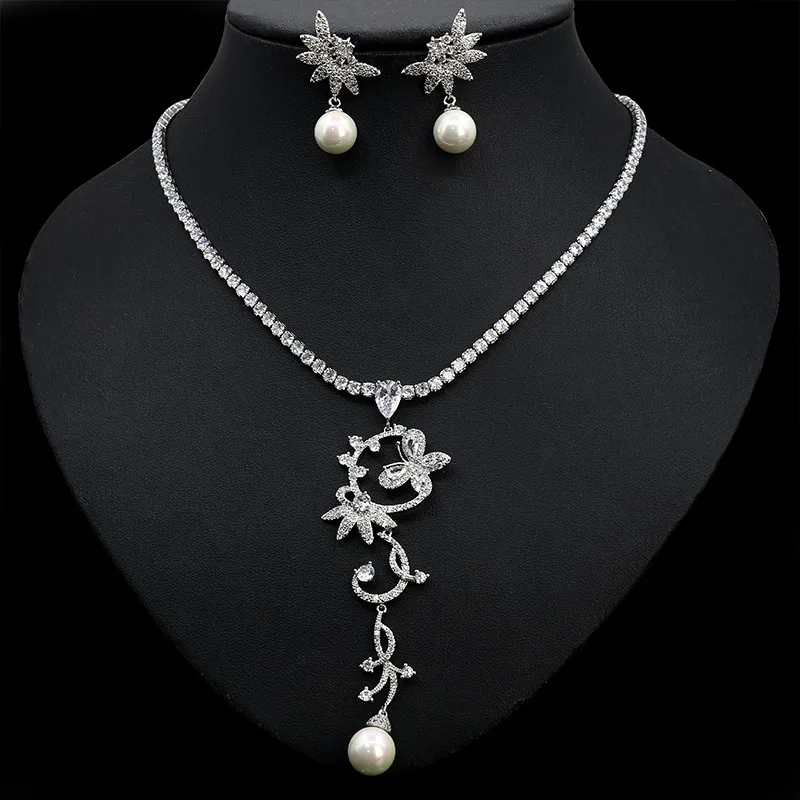 

Funmode New Version Of The Female Ins Wind Pearl Love Summer Set Ornament Necklace Female Wild Earrings High Quality FS315