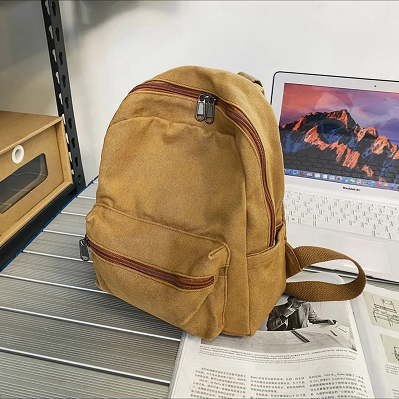 

Small Canvas Vintage Backpack 2023 New Simple Unisex Women Men Bags For Teenage Girls Young Solid Color Ladies Mini Rucksack