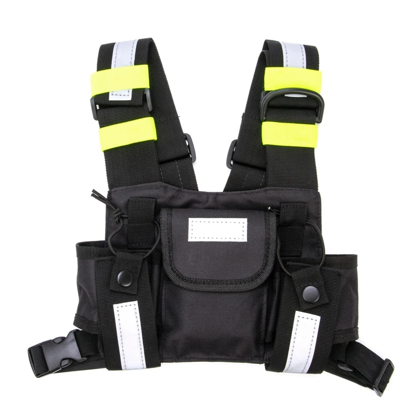 

Walkie Talkie Black Double Chest Bag With Green Reflective Strip Walkie-Talkie Leather Case