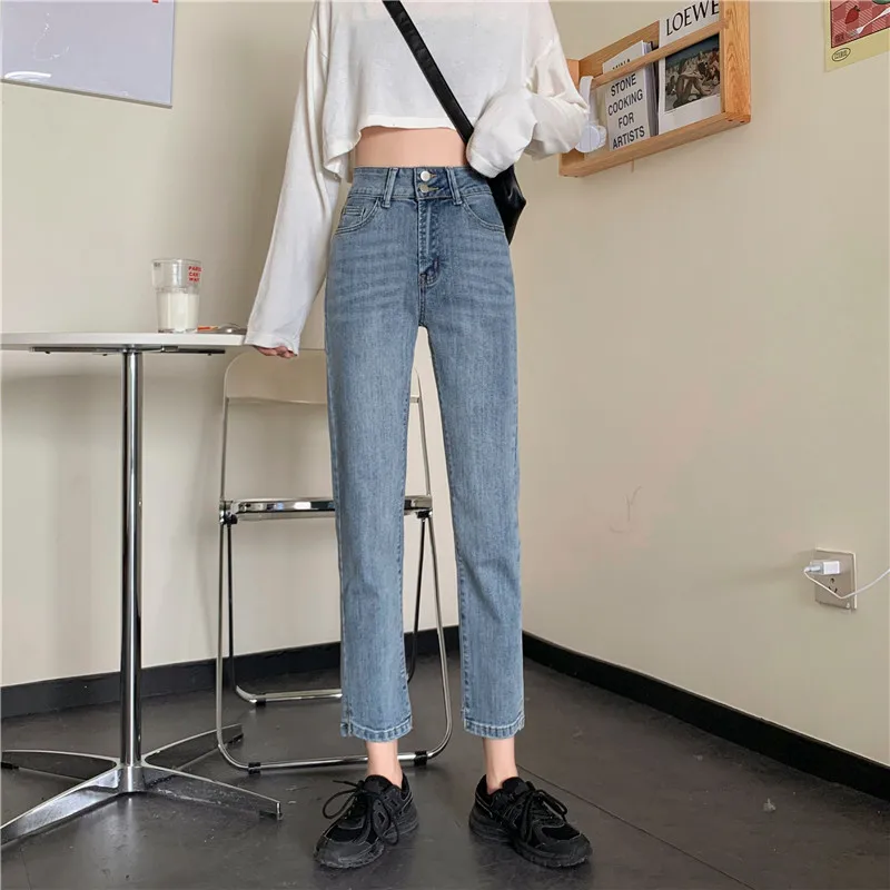 

N4930 Slit jeans new fashion high waist slim straight pants nine points cigarette pants jeans