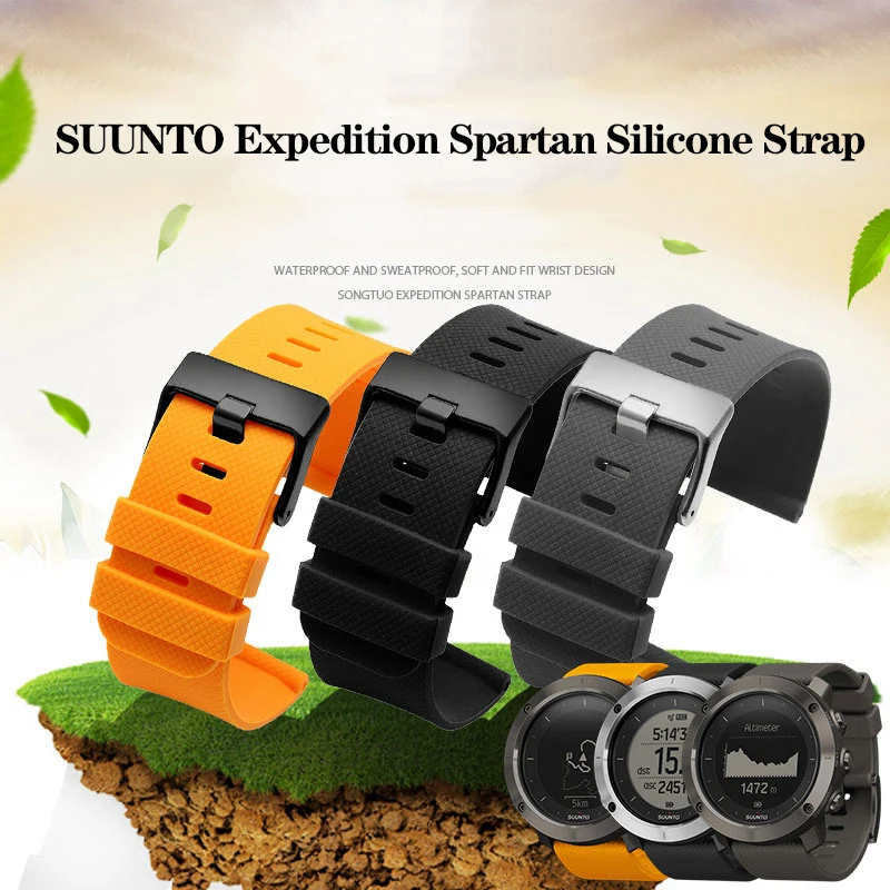 

24mm High Quality Rubber Watchband For Suunto TRAVERSE Alpha Watch Waterproof Silicone Orange Straps With Stainless Steel Clasp