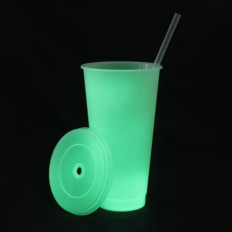 

710ML Straw Cup Water Bottle With Lid Plastic Luminous Mug Reusable Coffee Mug Drinking Cup Bar Drinkware Juice Tumbler