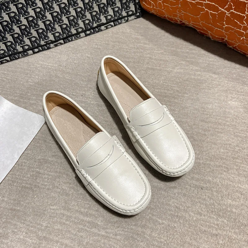 Ranbetty Women's Cow Leather Casual Penny Loafers Ladies Moccasins Soft Casual Walking Driving Comfort Slip-On Fashion Boat Shoe