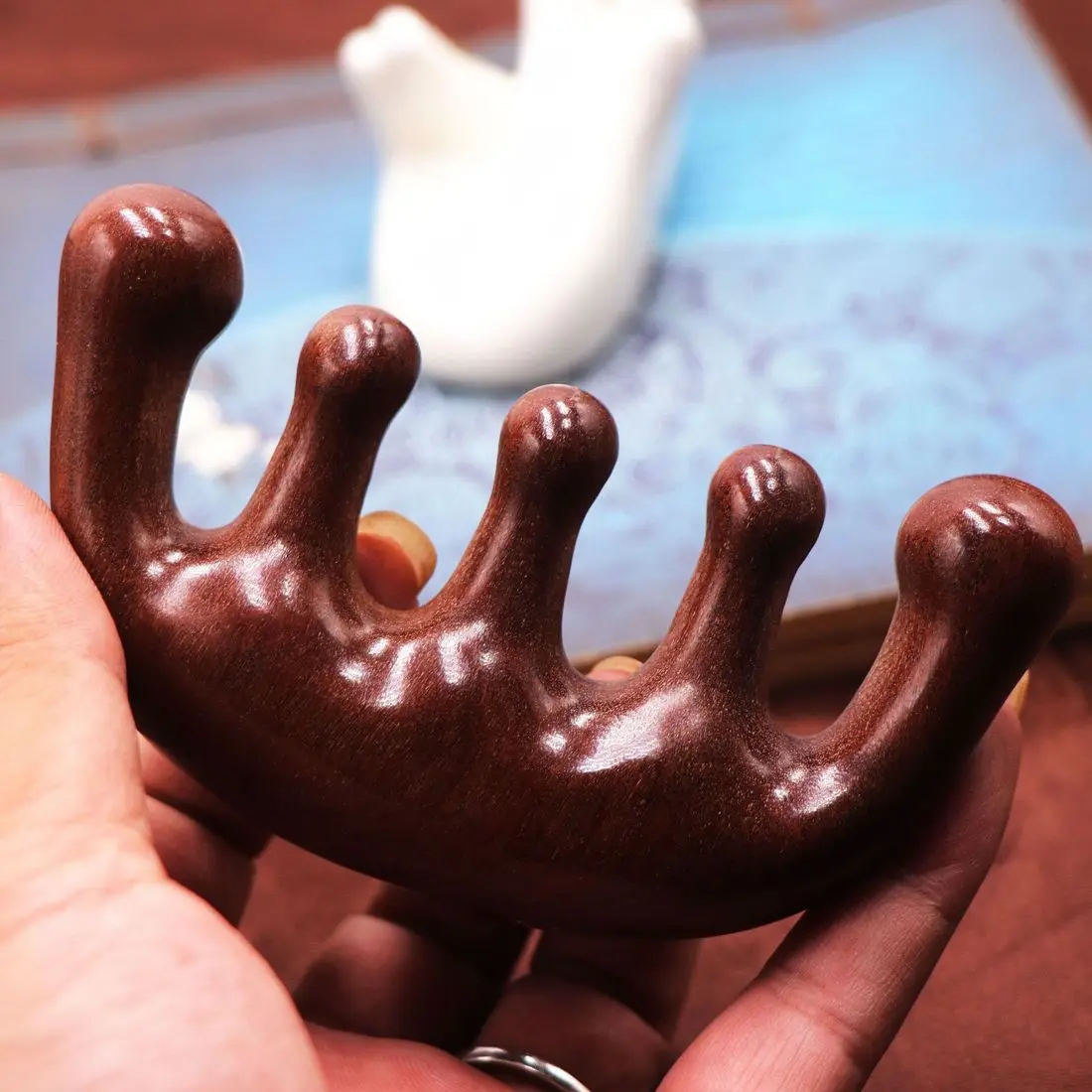 Массажная расческа для волос 5 зубьев натуральная зернистая головка инструмент