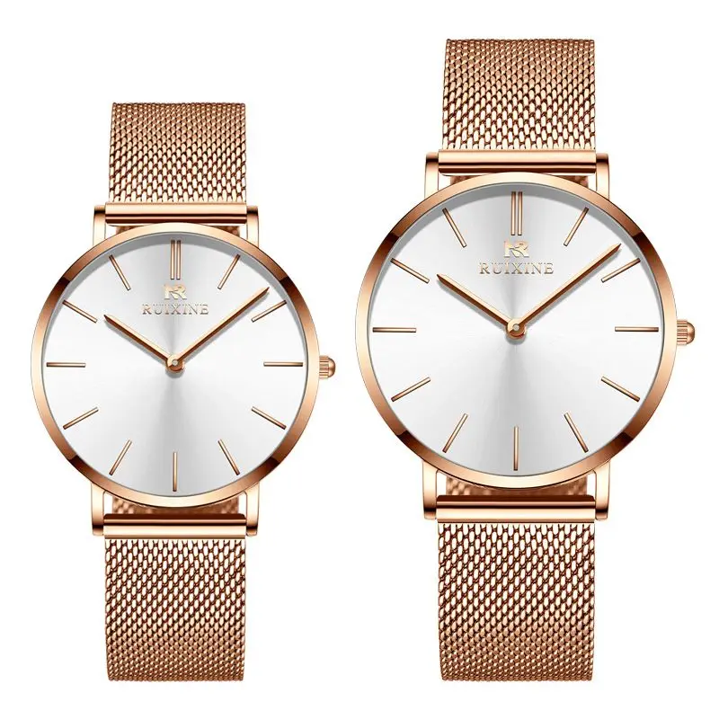 

RUIXINE Couple Watch Rose Gold Fashion Pair Watches Beautiful Women Men Watches Minimalist Quartz Ladies Japanese Movement Watch