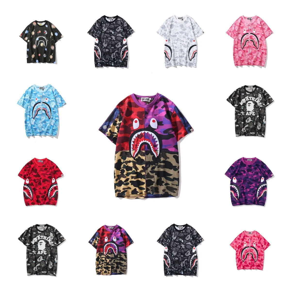 

Summer New 3D Printing Printed Bape Women's T-shirt Harajuku Casual Couple Shark Sports Men's Oversized Short Sleeves