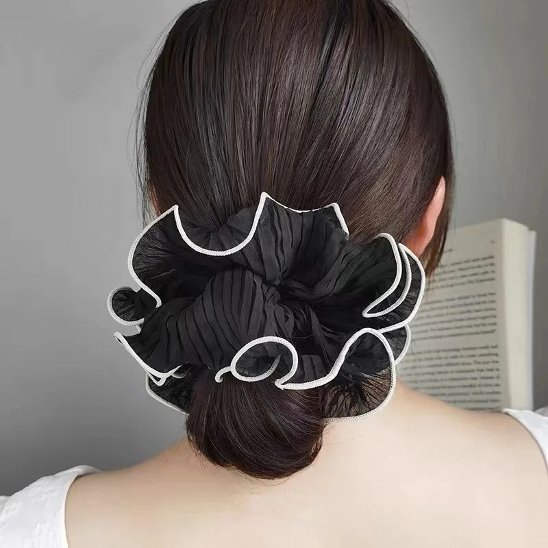 

2023 Korean Retro Wrinkle Chiffon Scrunchies for Women Girls Sweet Temperament Fashion Exaggerated Hair Band Hair Accessories