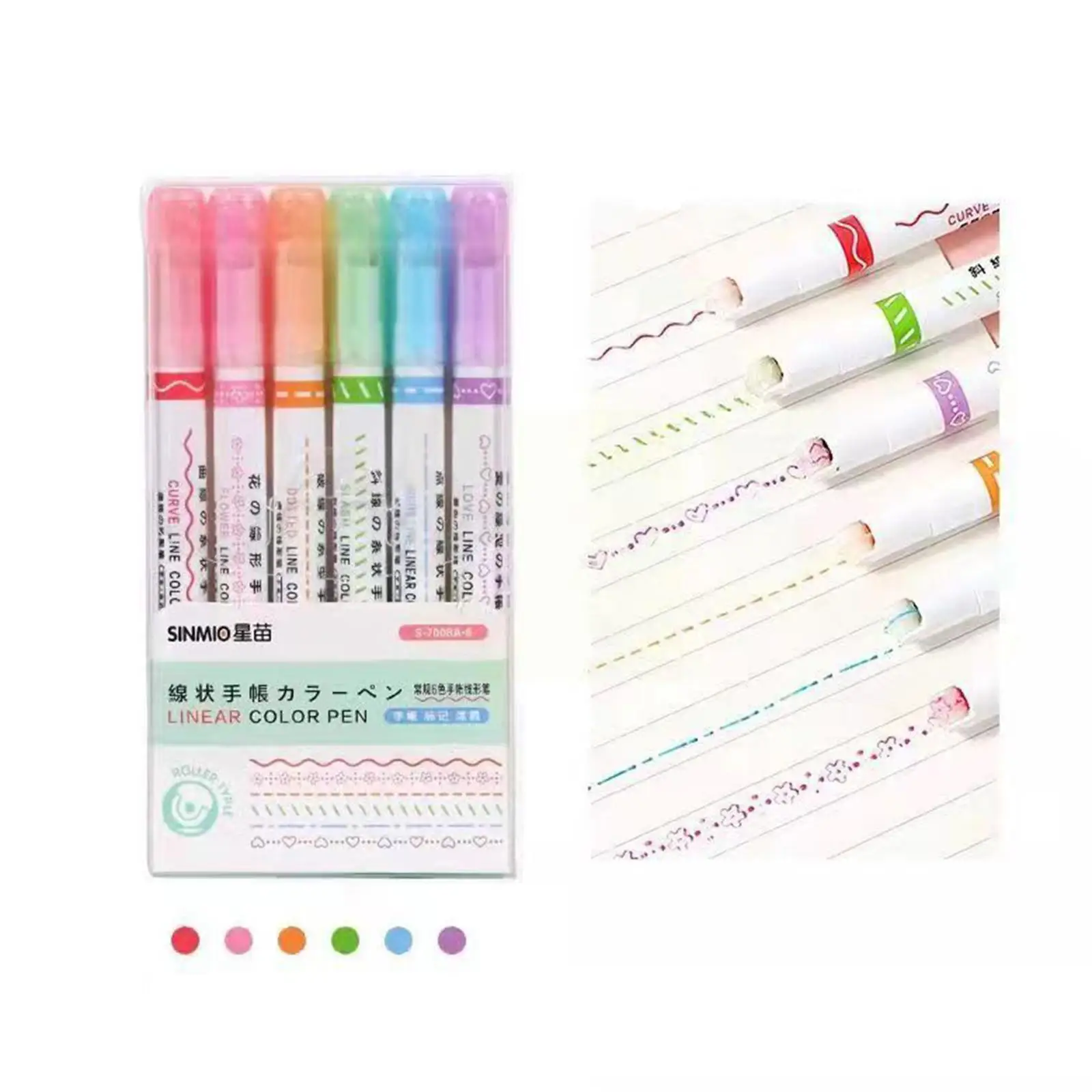 

6 Colors/box Flower Contour Pen Highlighter Wave Pen Kawaii Curve Stationery Set Cute Fluorescent Art Marker Pen Marker Jap H7Q4