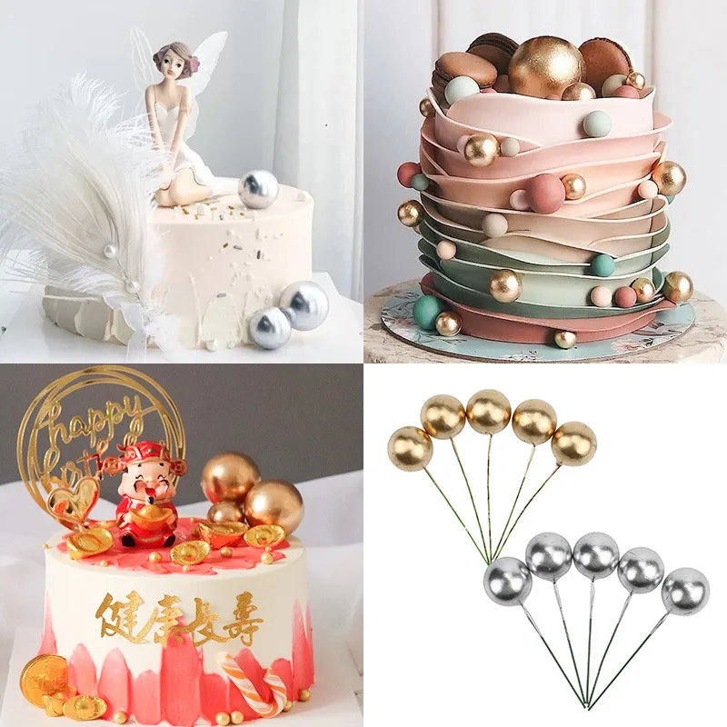 

5 шт. топперы для торта, украшение для торта на день рождения, пенопластовый шар, топпер для торта, серебристый, золотой, медиаторы для торта, украшения для торта на вечеринку