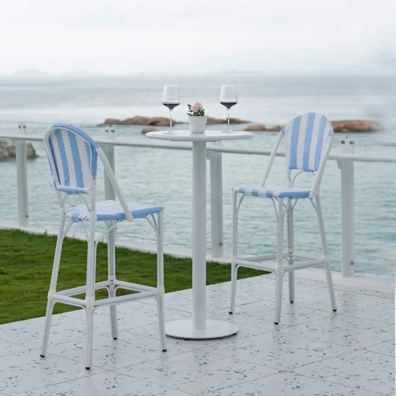

Waterproof Wicker Rattan Chairs Easy Carry Stackable Space Saving French Bistro Garden 0utdoor Furniture Handmade Cane Chair