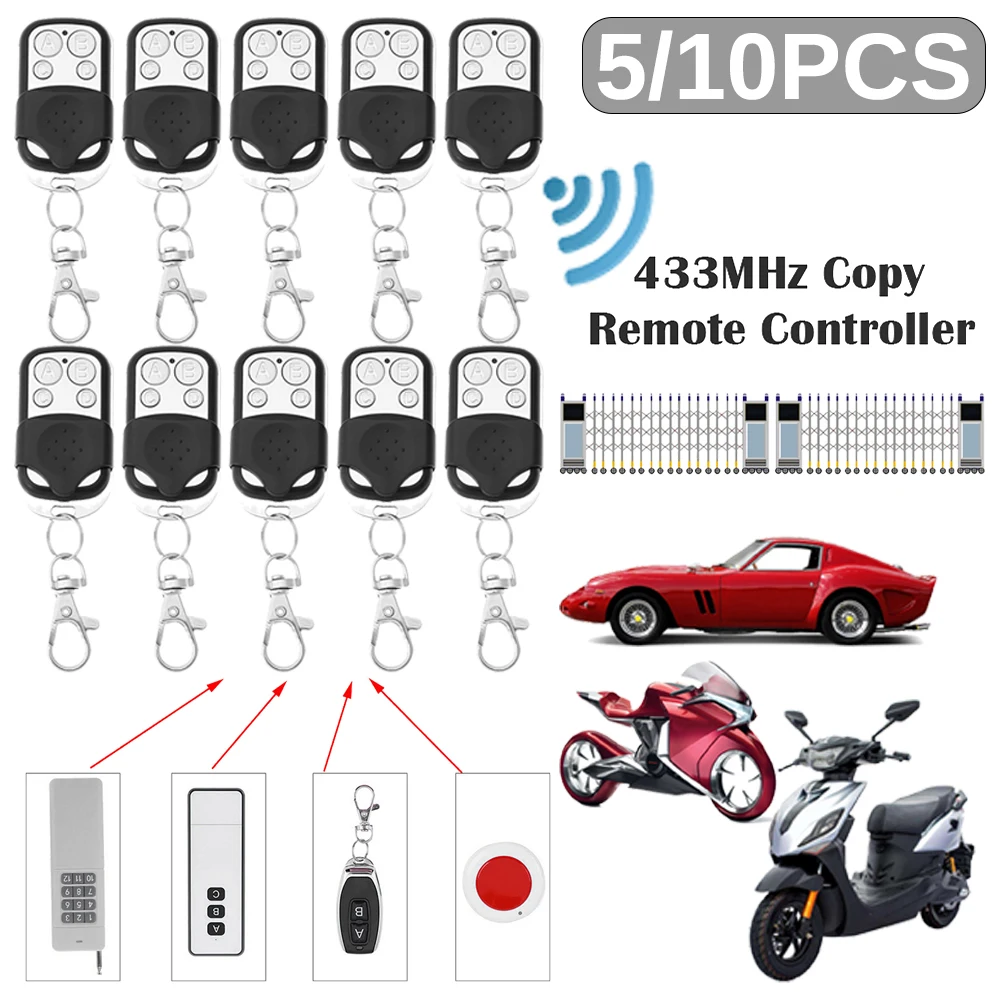 

5/10pcs 433MHz Remote Control 4CH Car Key Garage Door Gate Opener Remote Control Duplicator Electronic Gate Control Duplicator