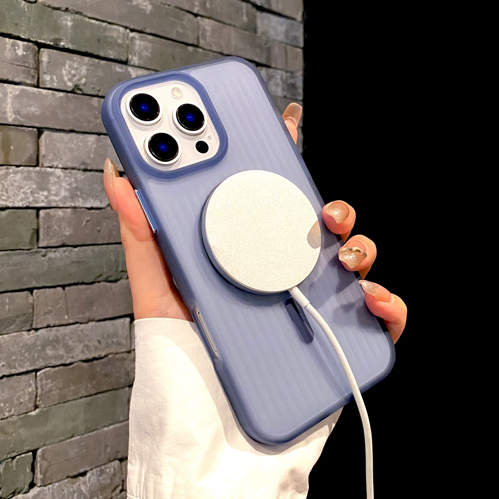 Матовый жесткий чехол с гофрированной текстурой для iPhone 16 15 14 13 12 11 Pro Max чехлы Magsafe