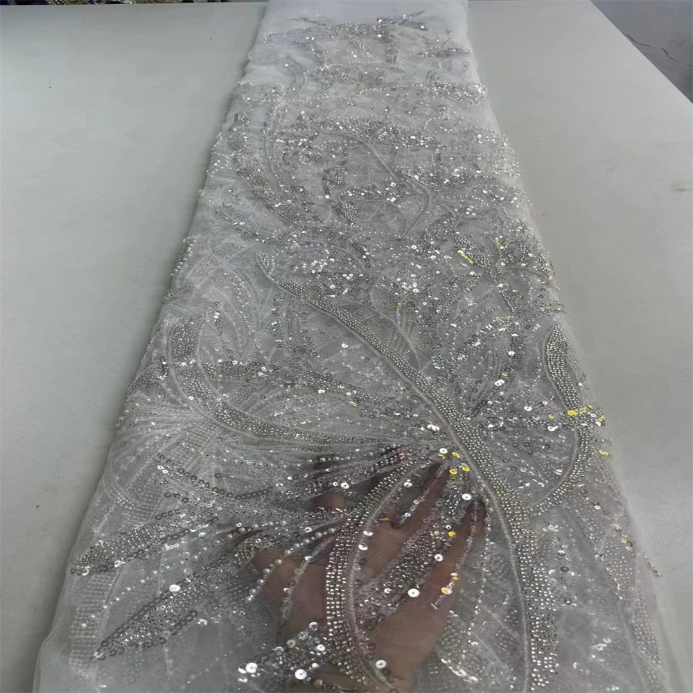 

Luxury Navy High Quality Handmade Beads Tulle Lace African Lace 2023 Embroidered Nigerian Lace For Wedding Dress ZX4000