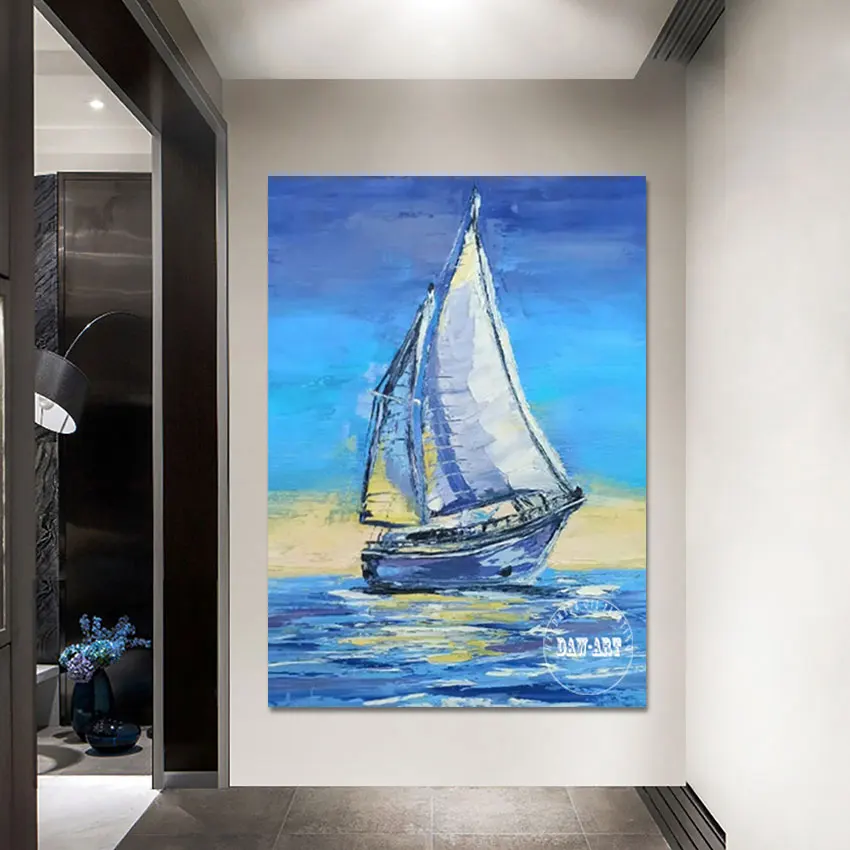 

Синий акриловый дизайн абстрактный холст искусство оптом 3d картины без рамки Морские Пейзажи с лодками красивый пейзаж настенная живопись