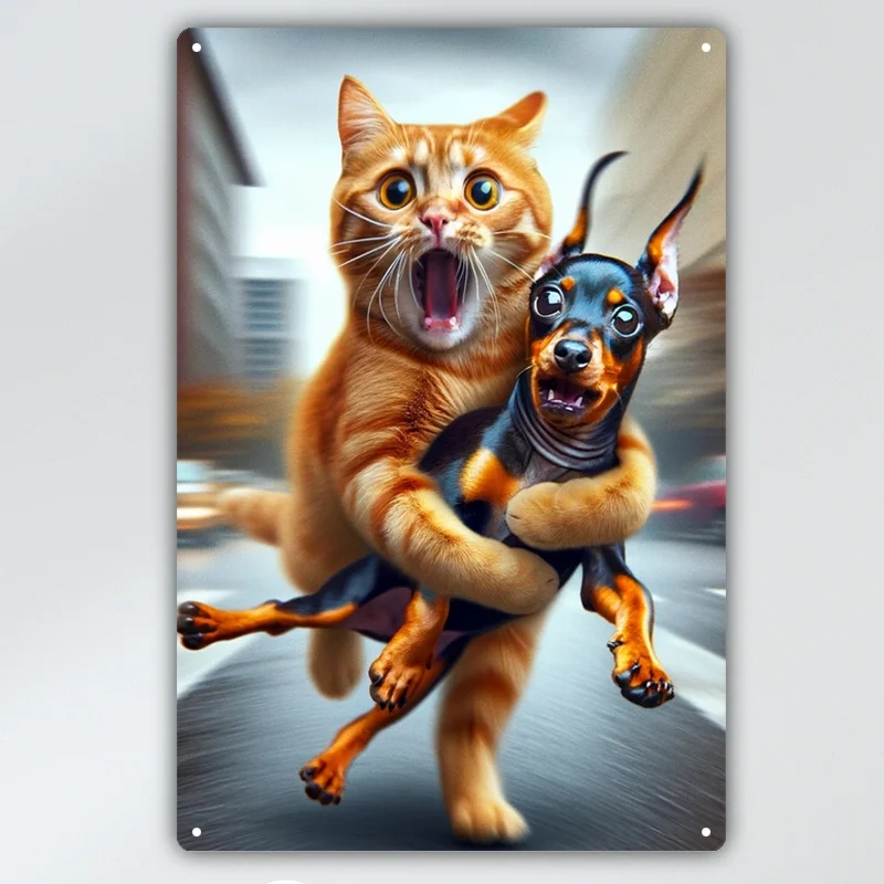

Металлическая вывеска Funny Cat and Dog