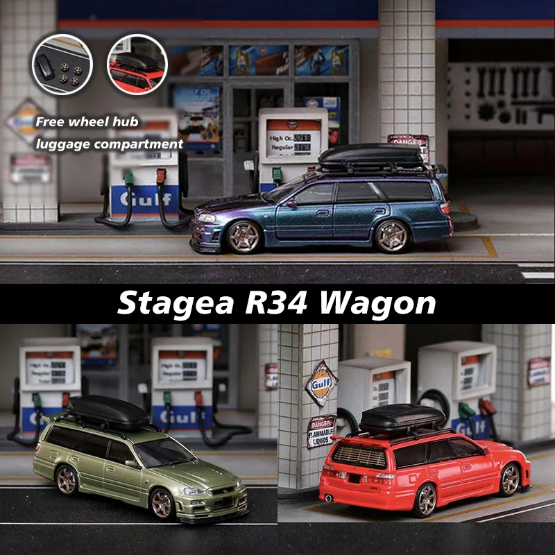 

SW в наличии 1:64 Stagea R34 универсал, Бесплатные аксессуары, коллекция моделей автомобилей из сплава, миниатюрное уличное оружие для автомобиля