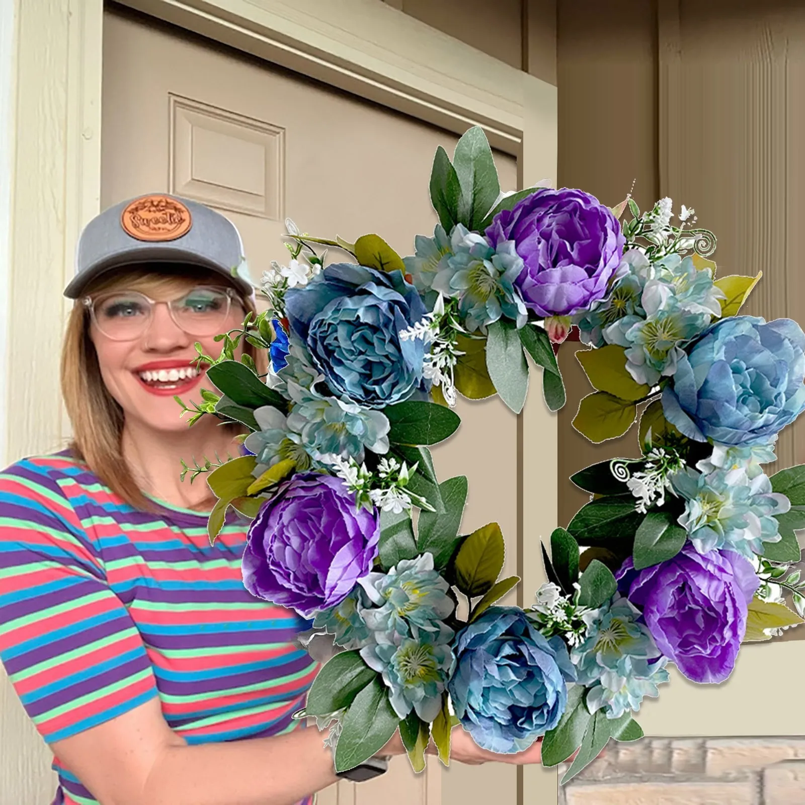 

Европейская и американская имитация синего и фиолетового венка, украшение для двери, подвесные рождественские Подвесные Растения для крыльца