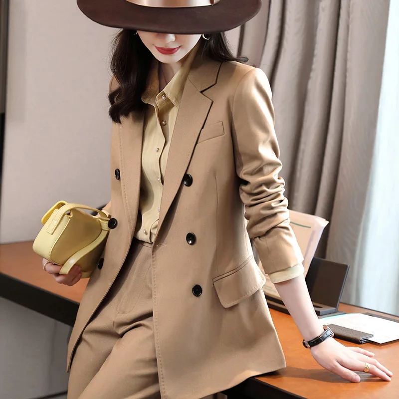 

Ol Pants Suit The New Autumn Winter Long Pants+Lapel Blazer Professional Suit Two-Piece Lawyer Women Elegant Set Solid