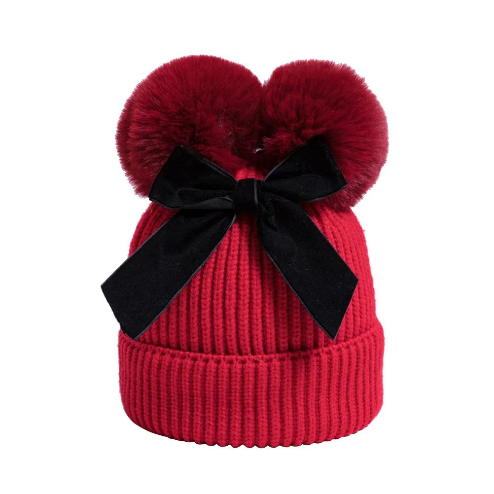 

Knit Warm Cap Winter Beanie Hat Toddler Bonnet Baby Kids Pompon Knitted Bowknot