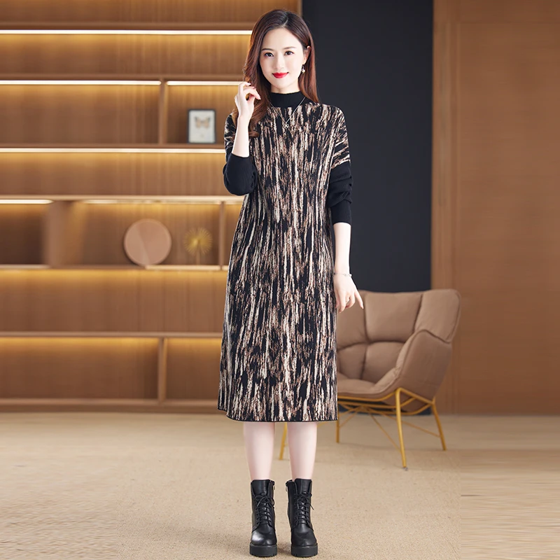 

Women Clothing Wool Knitted Vintage Dress 2023 New Autumn Winter Loose Over the Knee Fashion Simple Dresses
