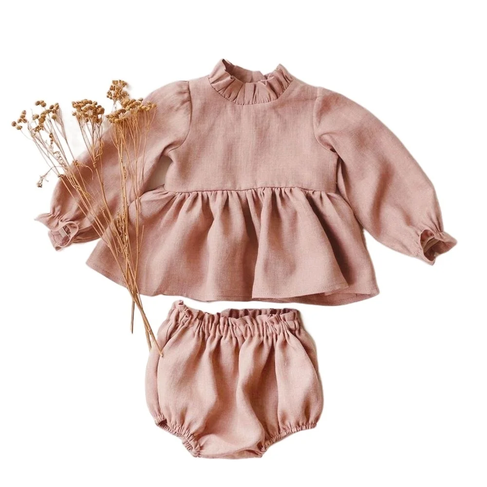 

HS Princess Baby Girls Clothes Sets Summer Spring Linen Cotton Girls Blouse + Bottom Shorts 0-2 Y Baby Girl Clothing Outfits