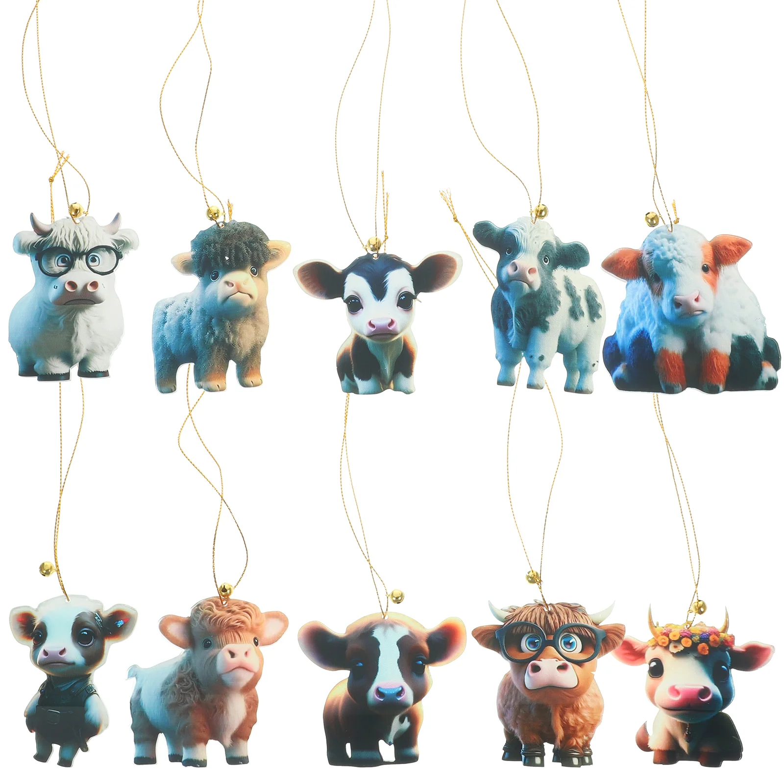 

10 Pcs Christmas Decorations Cute Cartoon Cow Pendant Hanging Highland Tree Acrylic Pendants Carton Ornament Cows Decorative